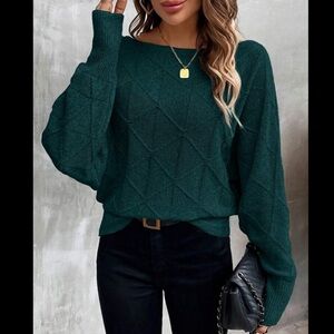 🌲 SHEIN WOMENS SIZE SMALL EVERGREEN TEXTURED BATWING SWEATER